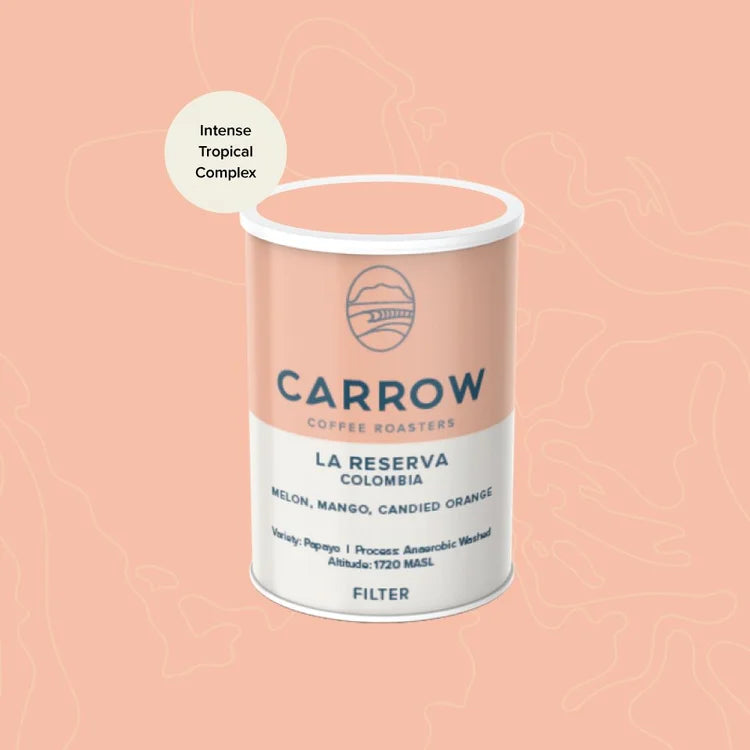 Carrow coffee canister on a peach background